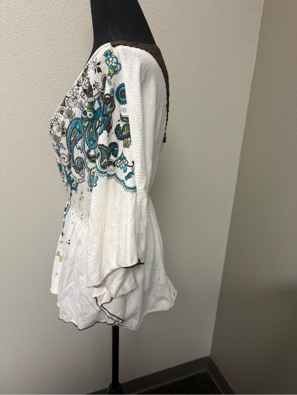 Cato XL Boho Paisley Peasant Top Crochet Lace Batwing Sleeve Blouse White - Picture 4 of 11